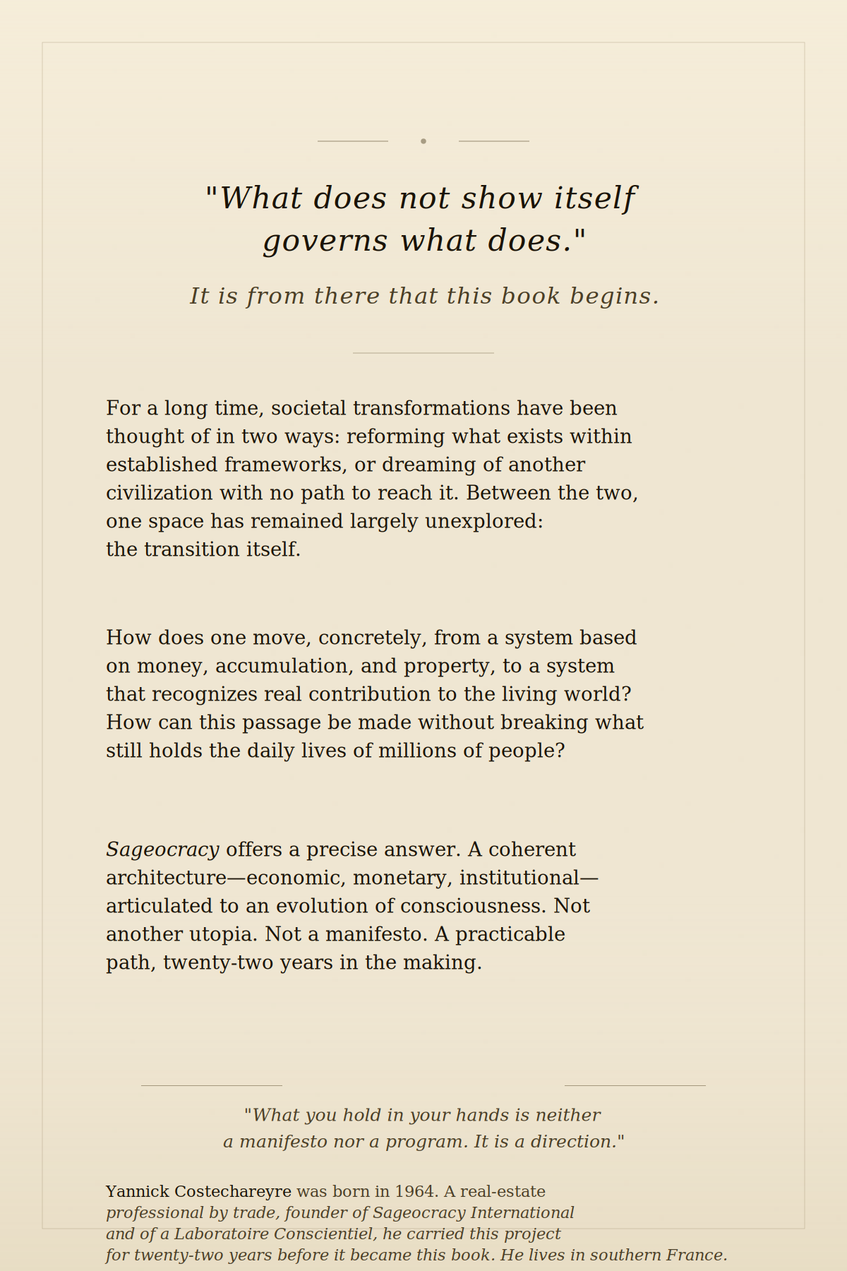 Quatrième de couverture du livre Sageocracy