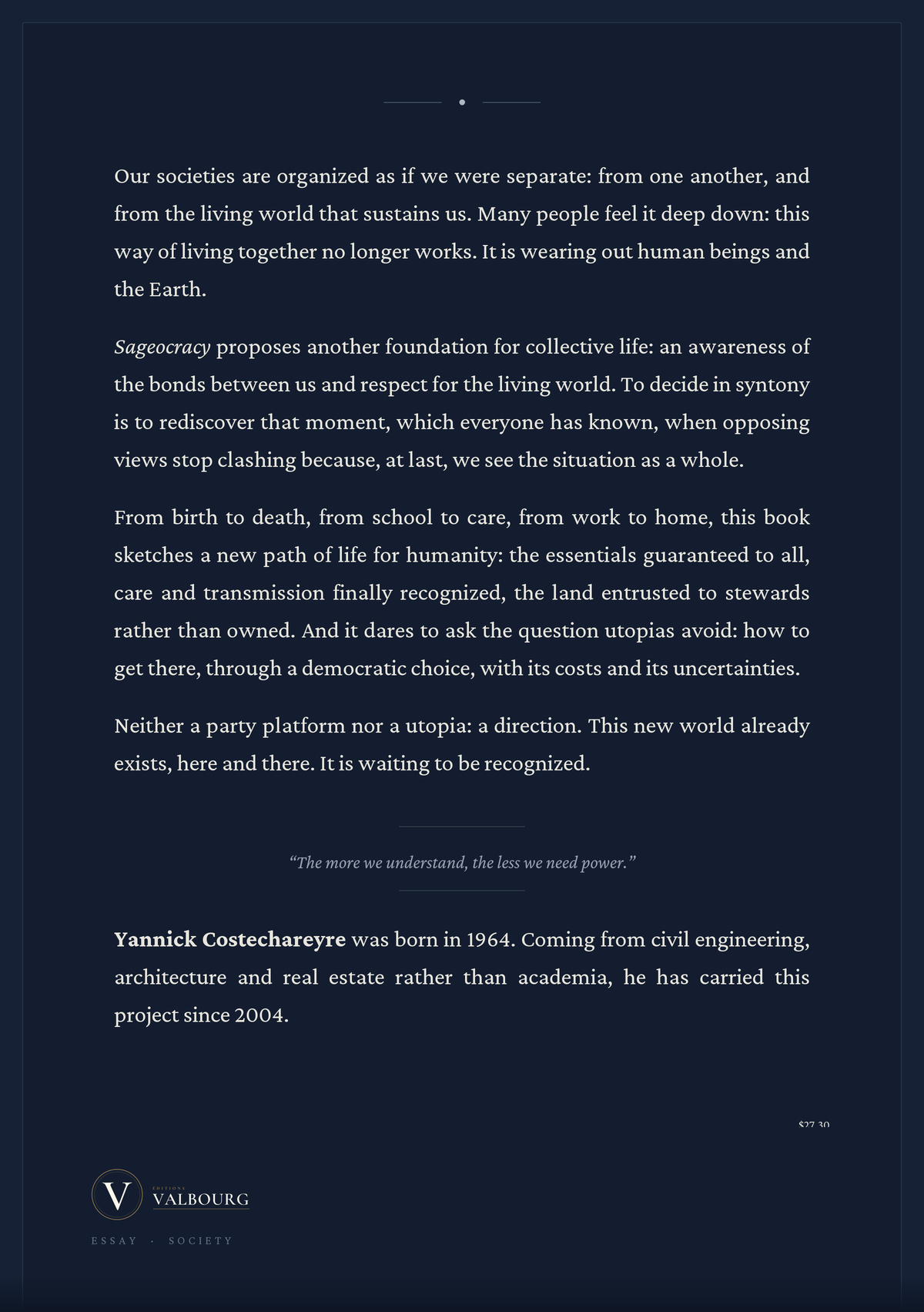 Back cover of the book Sageocracy