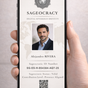 Carte d’identité Sageocrate Numérique Présence Alignée affichée sur smartphone avec QR code sécurisé