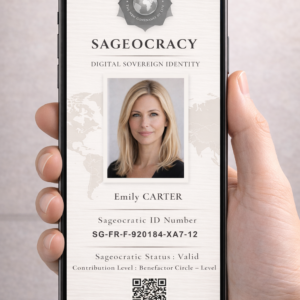 Carte d’identité Sageocrate Numérique Cercle Bienfaiteur Niveau III affichée sur smartphone avec QR code sécurisé